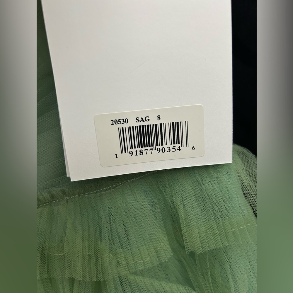 Mac Duggal 20530 NWT Strapless Ruffle Gown with Feathers in Sage - Picture 8 of 12